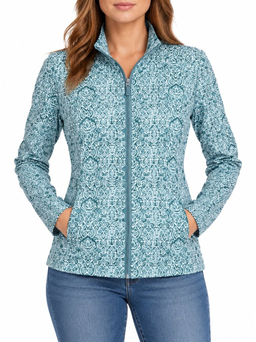 Tommy Bahama Everyday Active Teal Print Full Zip Jacket Size M